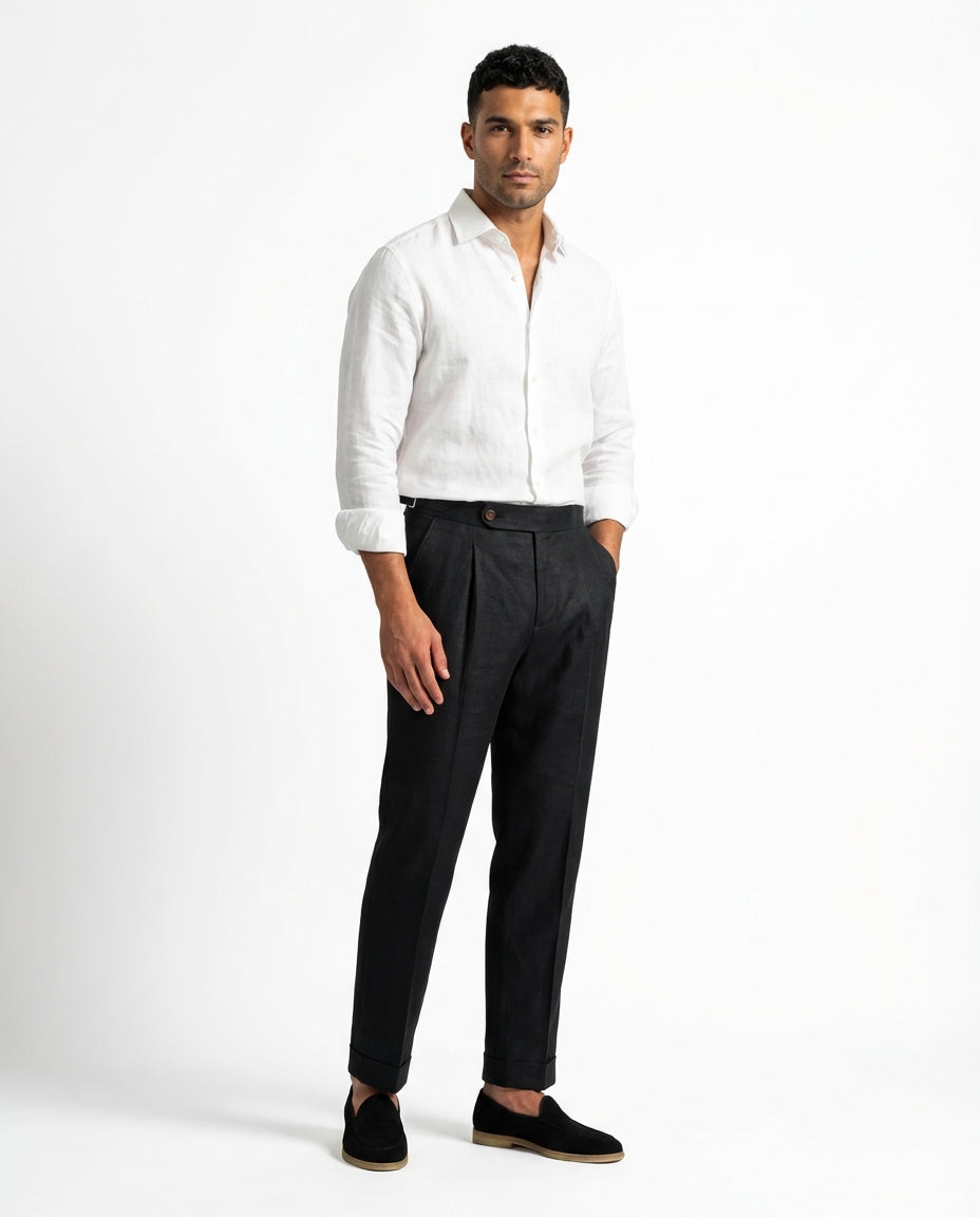 Black Pleated Relaxed Trousers-trousers > pleated trousers-Laventaire-Black-S-Laventaire