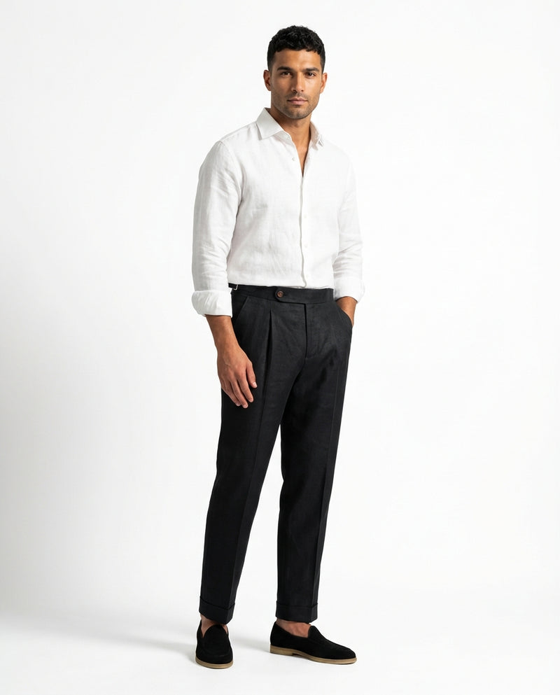 Black Pleated Relaxed Trousers-trousers > pleated trousers-Laventaire-Black-S-Laventaire