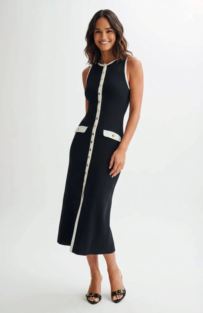 Black Sleeveless Midi Dress-dresses > midi dress-Laventaire-Laventaire