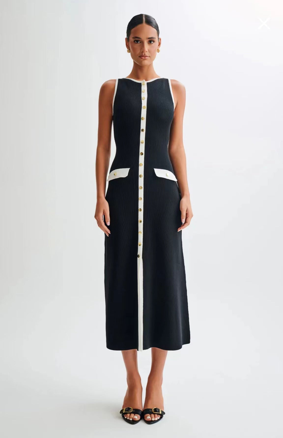 Black Sleeveless Midi Dress-dresses > midi dress-Laventaire-Black-S-Laventaire
