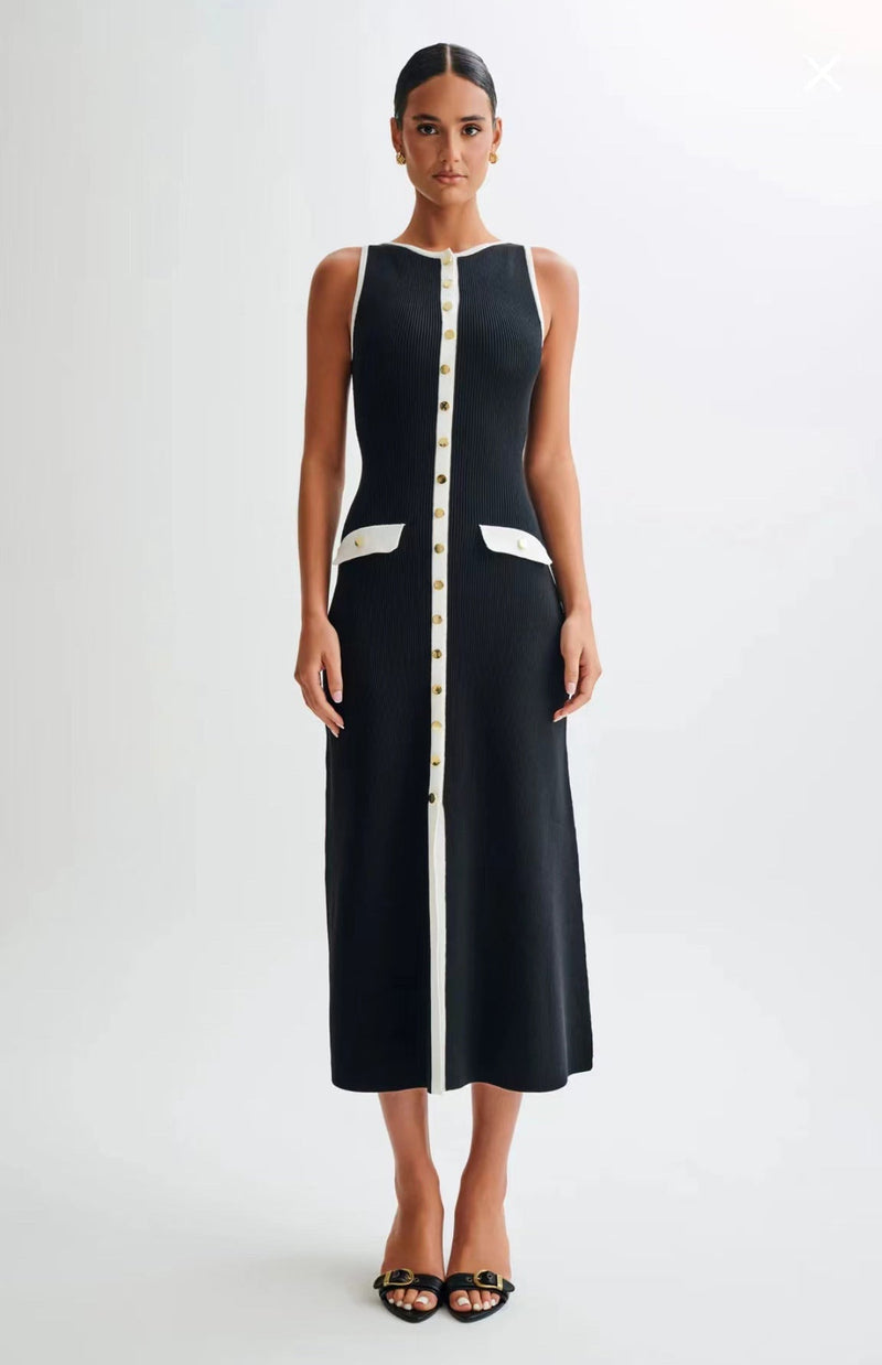 Black Sleeveless Midi Dress-dresses > midi dress-Laventaire-Black-S-Laventaire