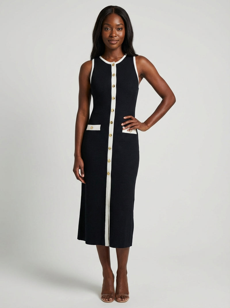 Black Sleeveless Midi Dress-dresses > midi dress-Laventaire-Laventaire