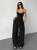 Black Wide Leg Jumpsuit-jumpsuits > wide leg jumpsuit-Laventaire-Laventaire