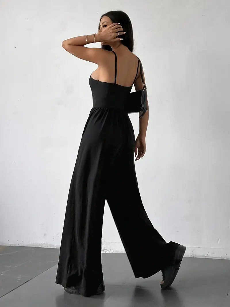 Black Wide Leg Jumpsuit-jumpsuits > wide leg jumpsuit-Laventaire-Laventaire