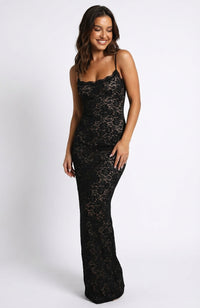 Bodycon Fit Maxi Dress-dresses > maxi dress > bodycon dress-Laventaire-Black-S-Laventaire