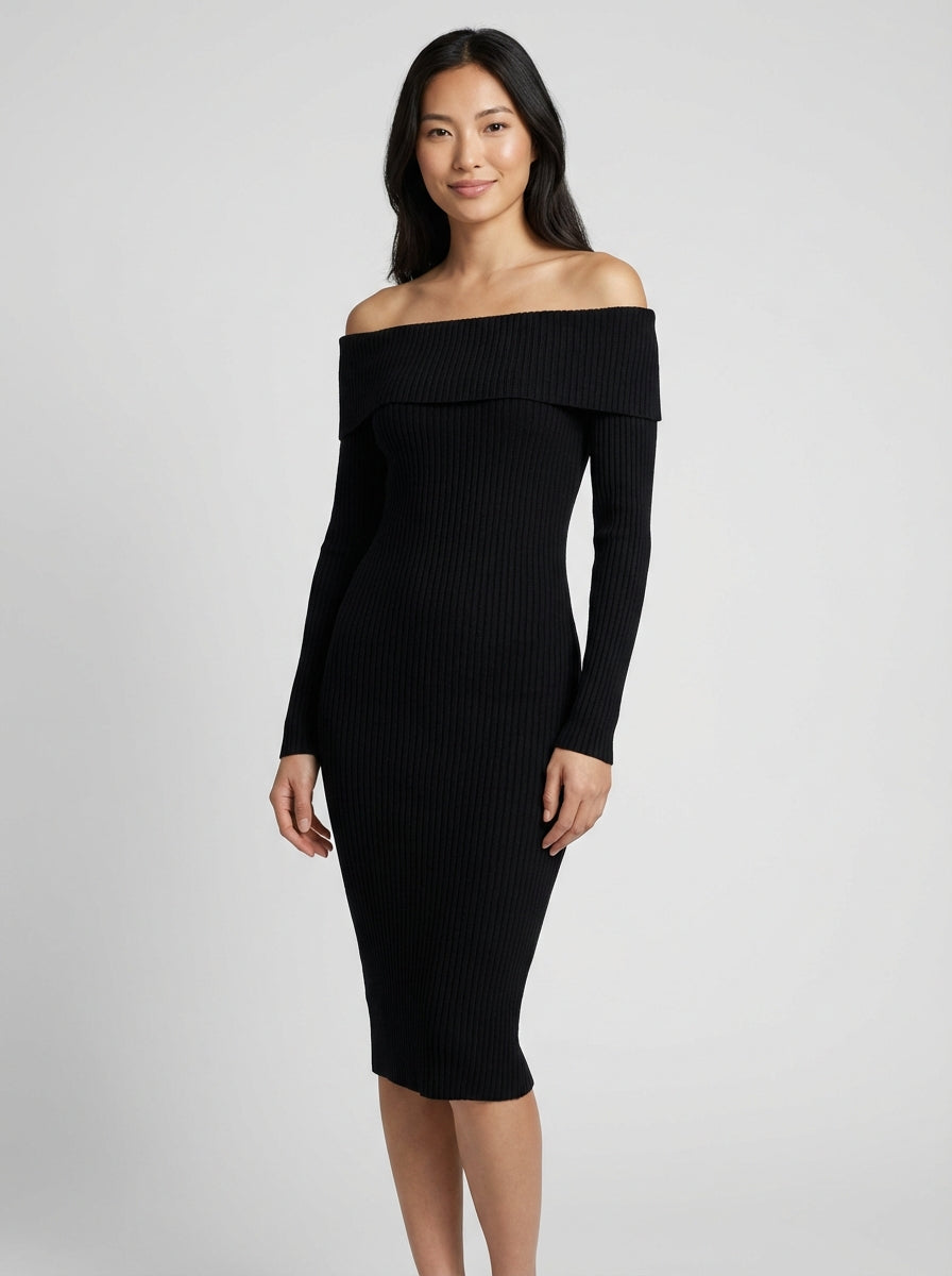 Bodycon Ribbed Knit Midi Dress-dresses > midi dress > bodycon dress-Laventaire-Laventaire
