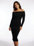 Bodycon Ribbed Knit Midi Dress-dresses > midi dress > bodycon dress-Laventaire-Black-S-Laventaire