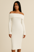 Bodycon Ribbed Knit Midi Dress-dresses > midi dress > bodycon dress-Laventaire-Off White-S-Laventaire