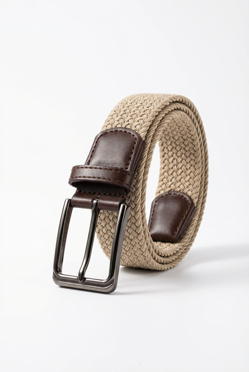 Braided Casual Belt-accessories > belts-Laventaire-Khaki-S-Laventaire