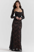 Bridal Lace Maxi Dress-dresses > maxi dress-Laventaire-Black-XS-Laventaire