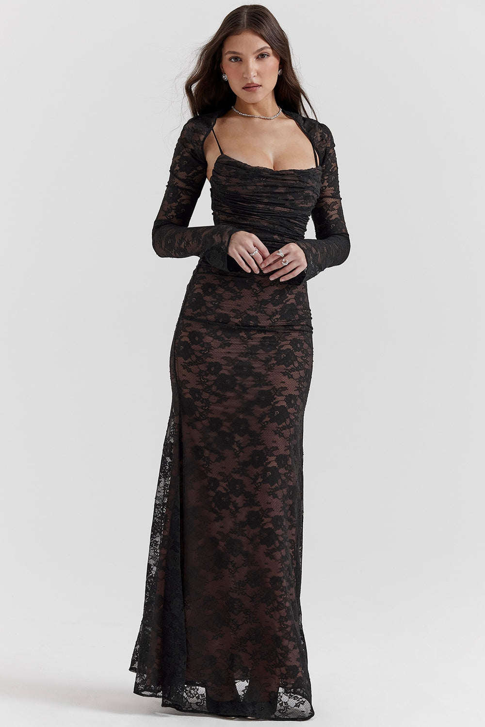 Bridal Lace Maxi Dress-dresses > maxi dress-Laventaire-Black-XS-Laventaire