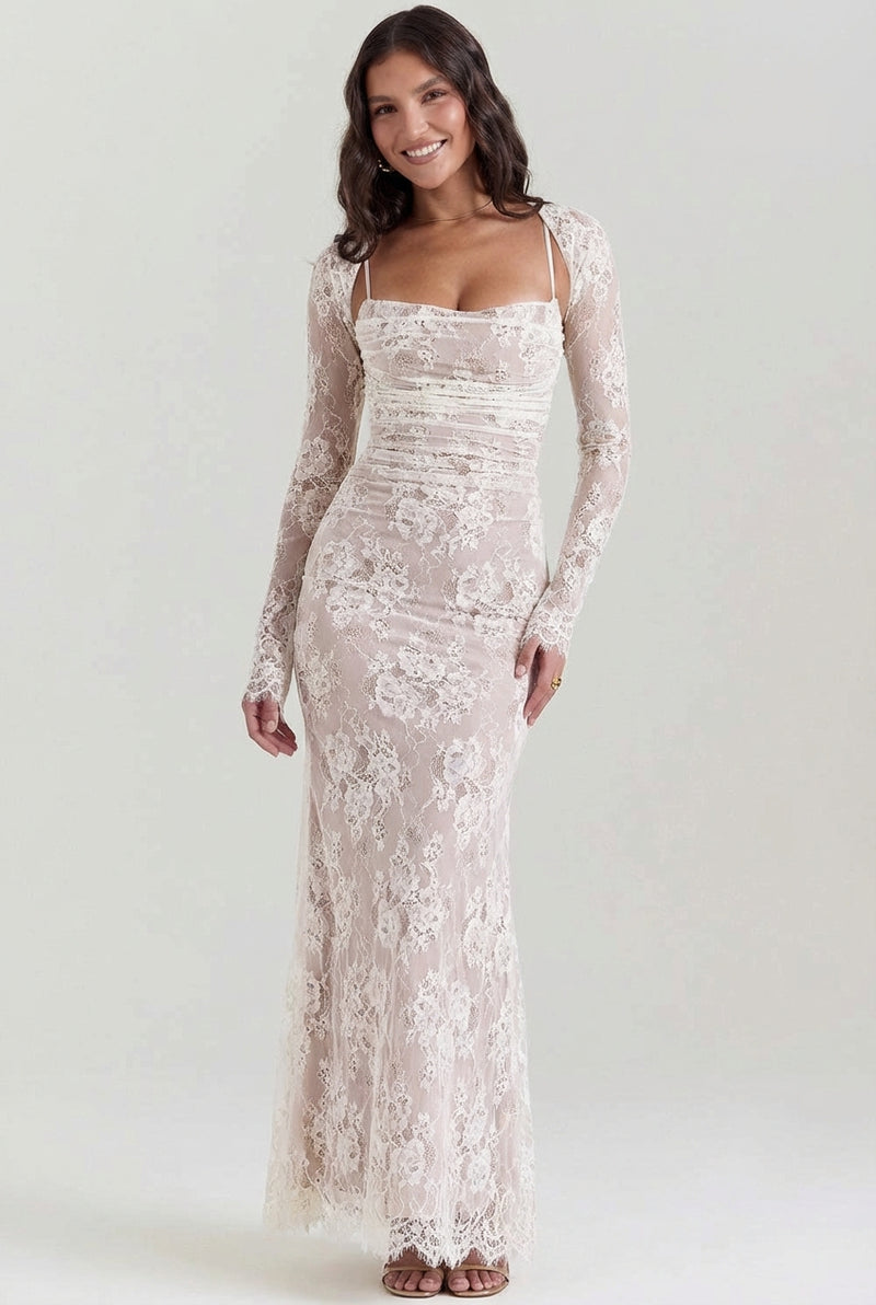Bridal Lace Maxi Dress-dresses > maxi dress-Laventaire-White-XS-Laventaire