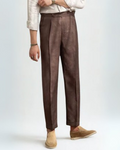 Brown Pleated Slim Trousers-trousers > pleated trousers-Laventaire-Laventaire