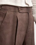 Brown Pleated Slim Trousers-trousers > pleated trousers-Laventaire-Laventaire