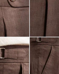 Brown Pleated Slim Trousers-trousers > pleated trousers-Laventaire-Laventaire