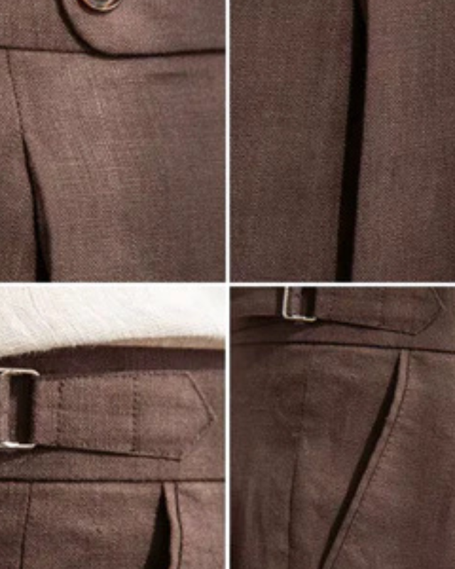 Brown Pleated Slim Trousers-trousers > pleated trousers-Laventaire-Laventaire