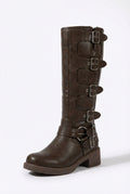 Buckle Biker Boots-footwear > boots > biker boots-Laventaire-Dark Brown-35-Laventaire