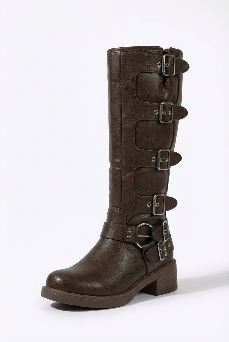 Buckle Biker Boots-footwear > boots > biker boots-Laventaire-Dark Brown-35-Laventaire