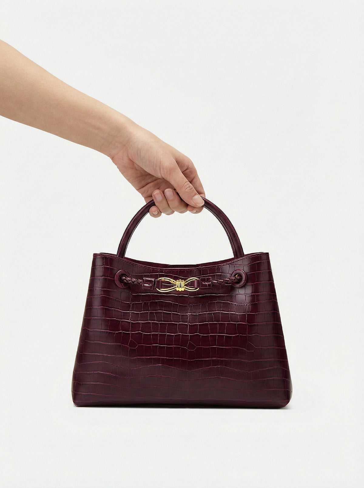 Burgundy Croc Handbag-handbags > shoulder bags-Laventaire-Laventaire