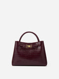 Burgundy Croc Handbag-handbags > shoulder bags-Laventaire-Laventaire