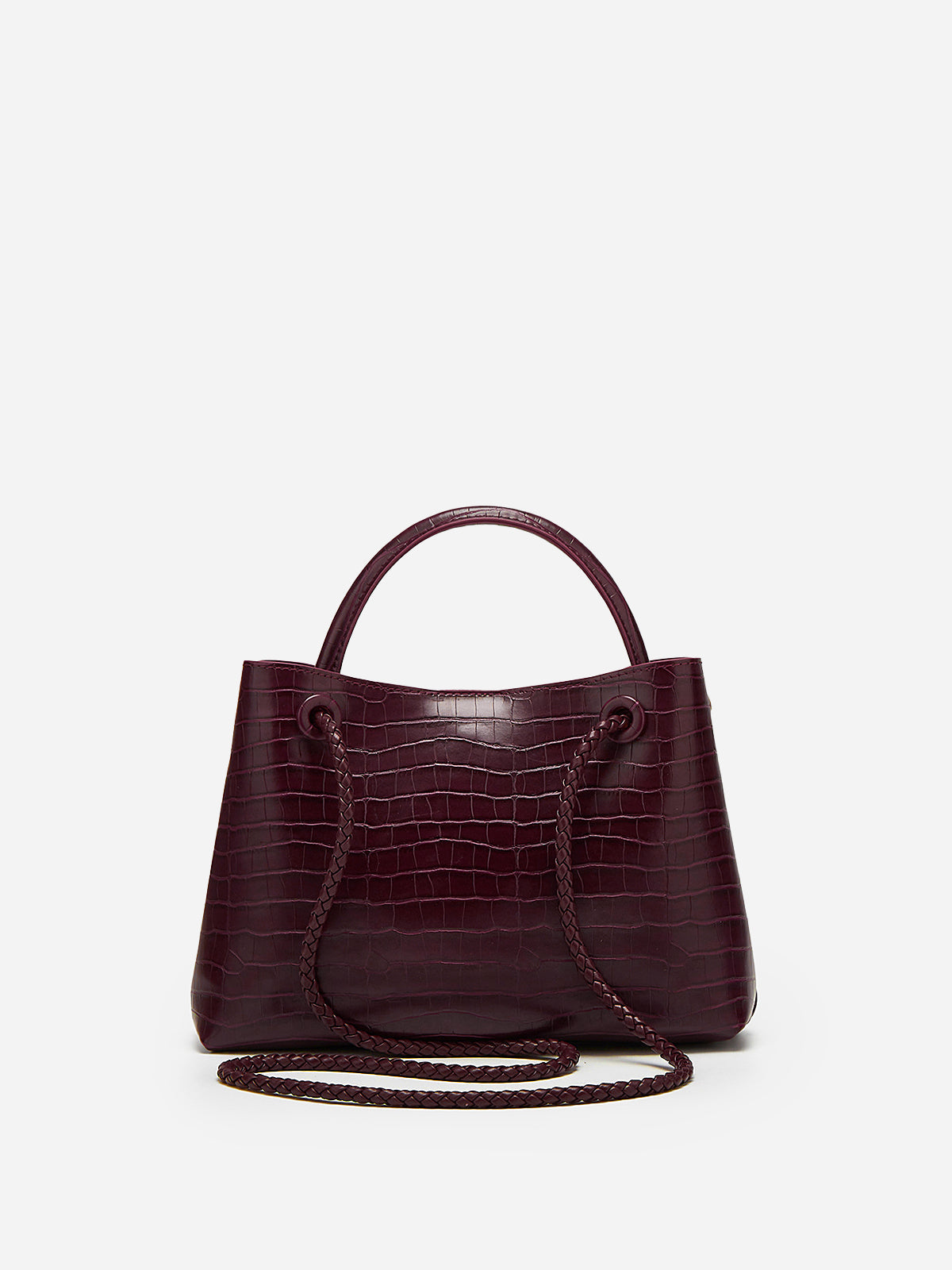 Burgundy Croc Handbag-handbags > shoulder bags-Laventaire-Laventaire