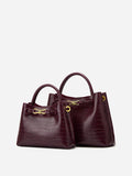 Burgundy Croc Handbag-handbags > shoulder bags-Laventaire-Laventaire