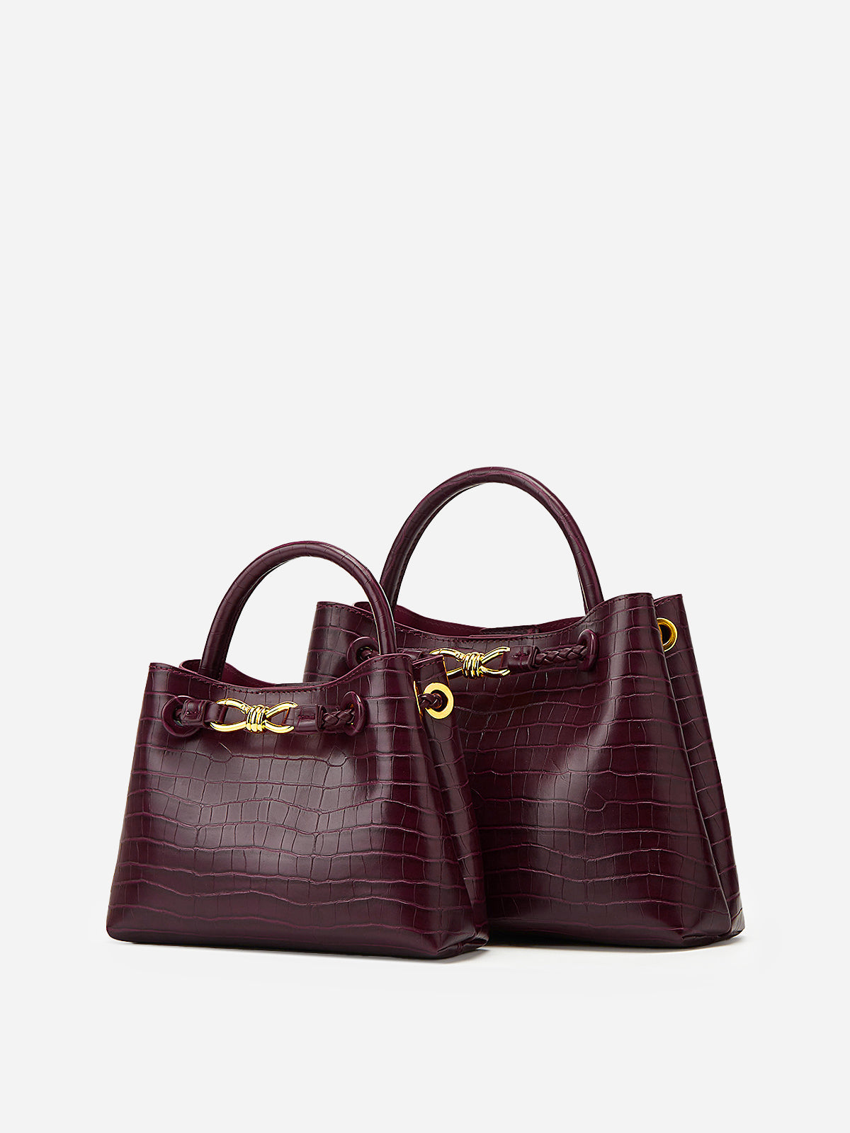 Burgundy Croc Handbag-handbags > shoulder bags-Laventaire-Laventaire