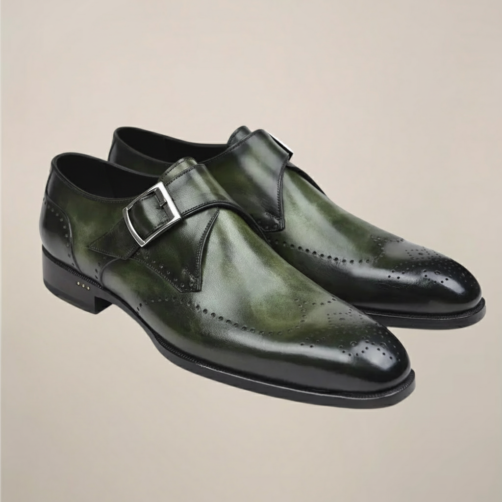 Business Formal Dress Shoes-shoes > dress shoes > monk strap dress shoes-Laventaire-Dark Olive Green-38-Laventaire