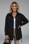 Button Front Long Sleeve Jacket-jackets > long sleeve jacket-Laventaire-Black-S-Laventaire