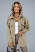 Button Front Long Sleeve Jacket-jackets > long sleeve jacket-Laventaire-Khaki-S-Laventaire