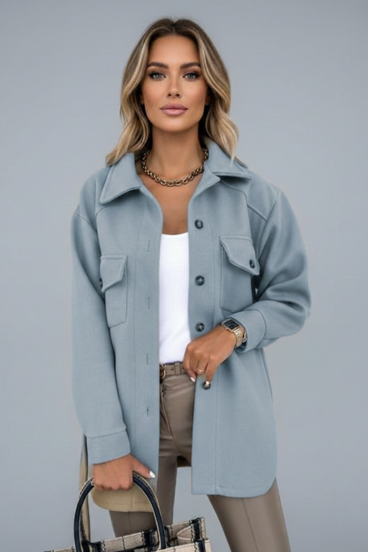 Button Front Long Sleeve Jacket-jackets > long sleeve jacket-Laventaire-Light Blue-S-Laventaire