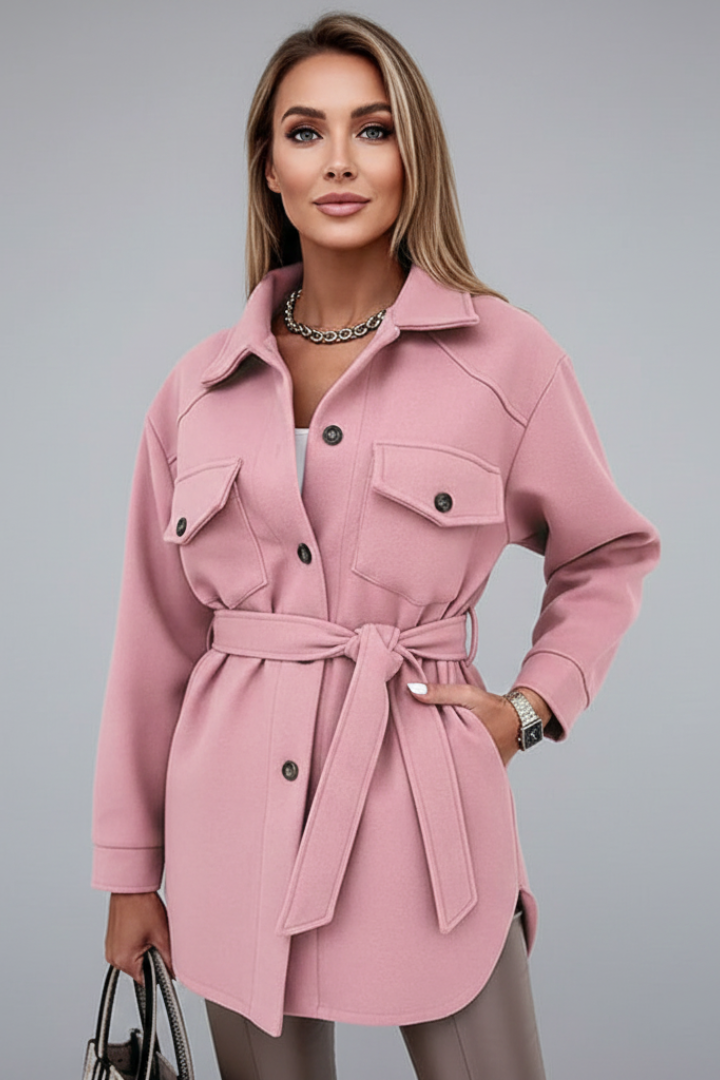 Button Front Long Sleeve Jacket-jackets > long sleeve jacket-Laventaire-Pink-S-Laventaire