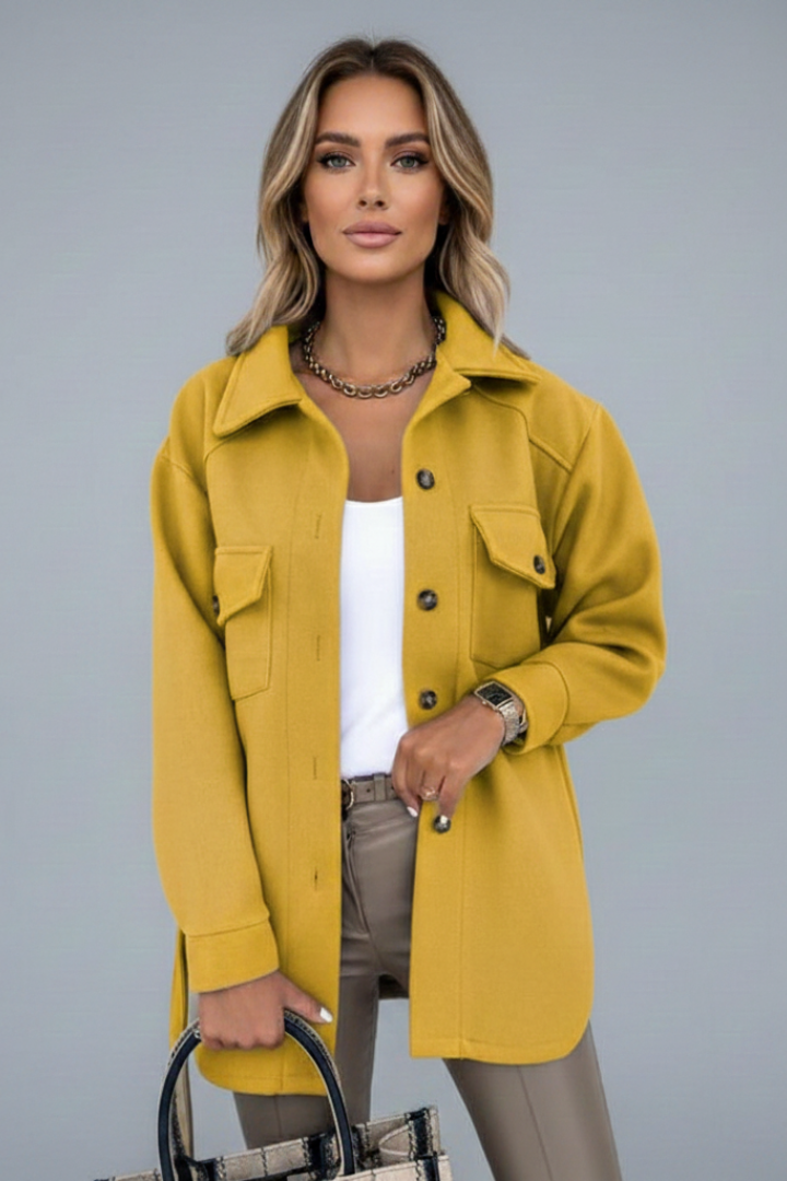 Button Front Long Sleeve Jacket-jackets > long sleeve jacket-Laventaire-Yellow-S-Laventaire