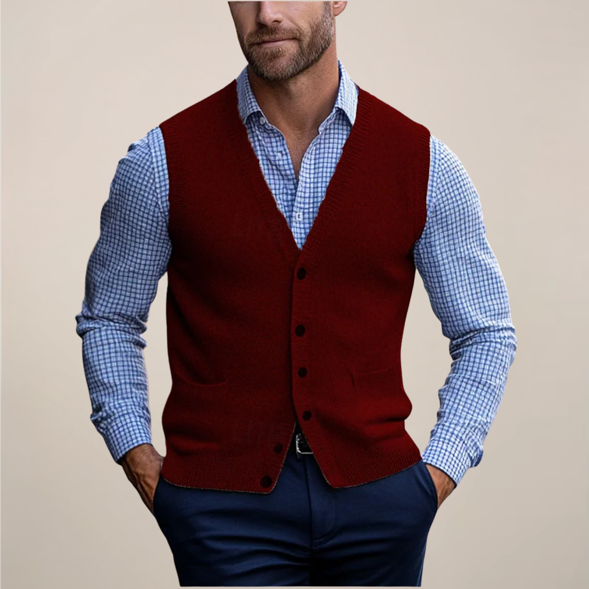 Buttoned Gilet Vest-jackets > gilets-Laventaire-Dark Red-M-Laventaire