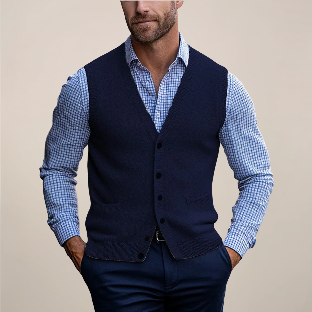 Buttoned Gilet Vest-jackets > gilets-Laventaire-Navy Blue-M-Laventaire