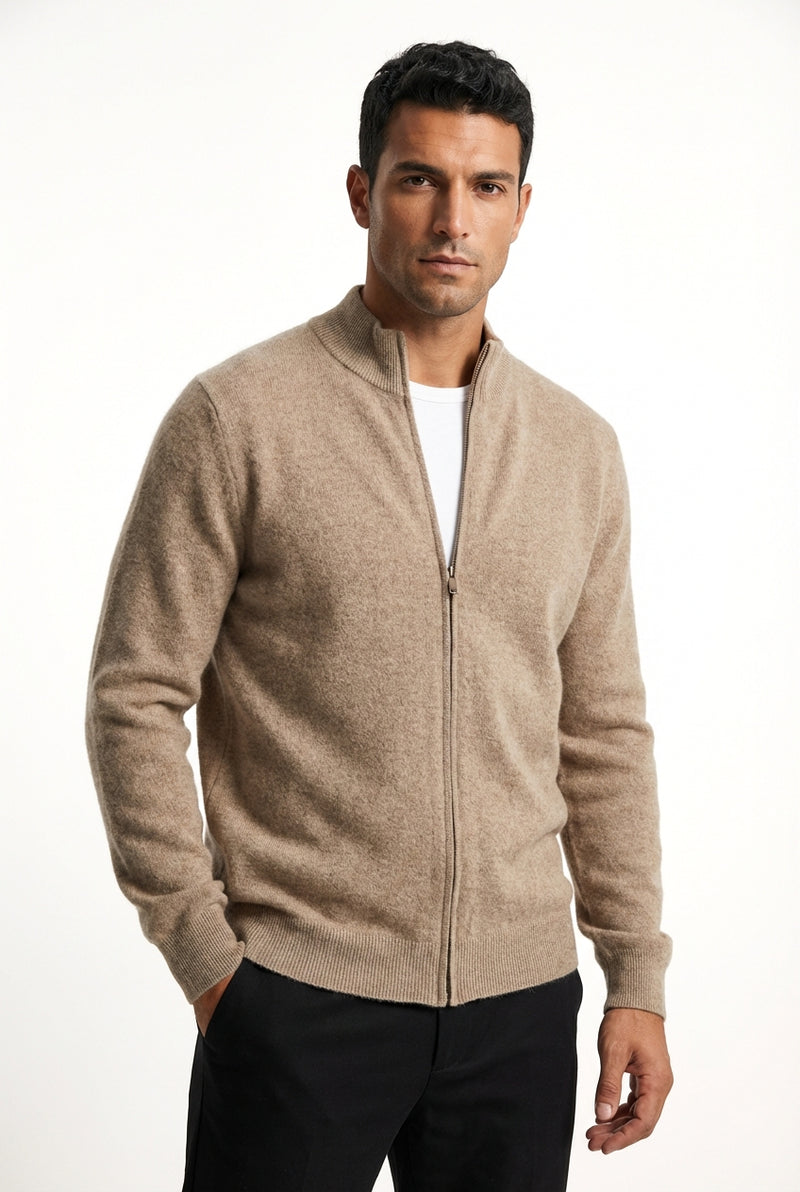 Cardigan Sweater Zipper-sweaters > cardigan sweater-Laventaire-Beige-S-Laventaire