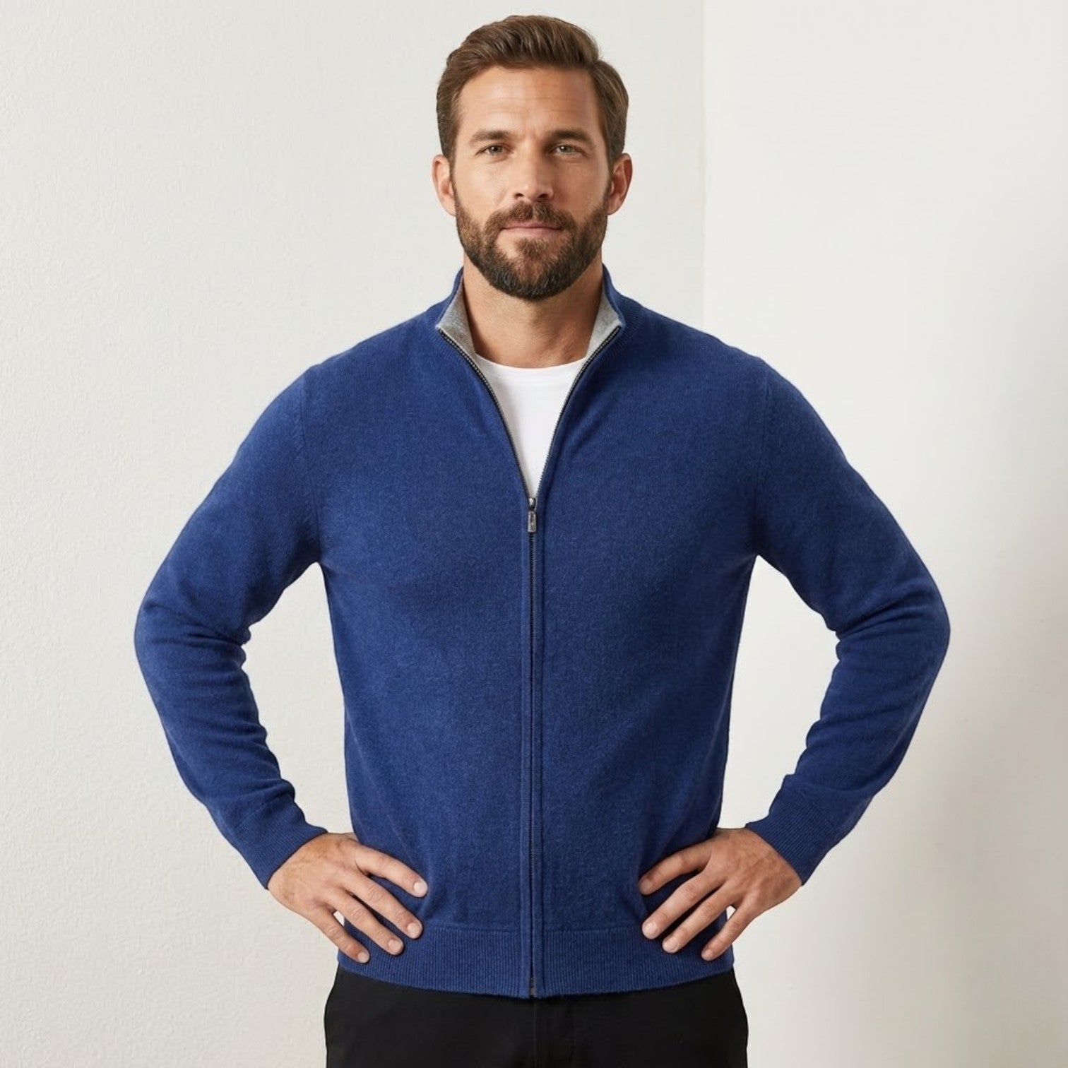 Cardigan Sweater Zipper-sweaters > cardigan sweater-Laventaire-Dark Blue-S-Laventaire