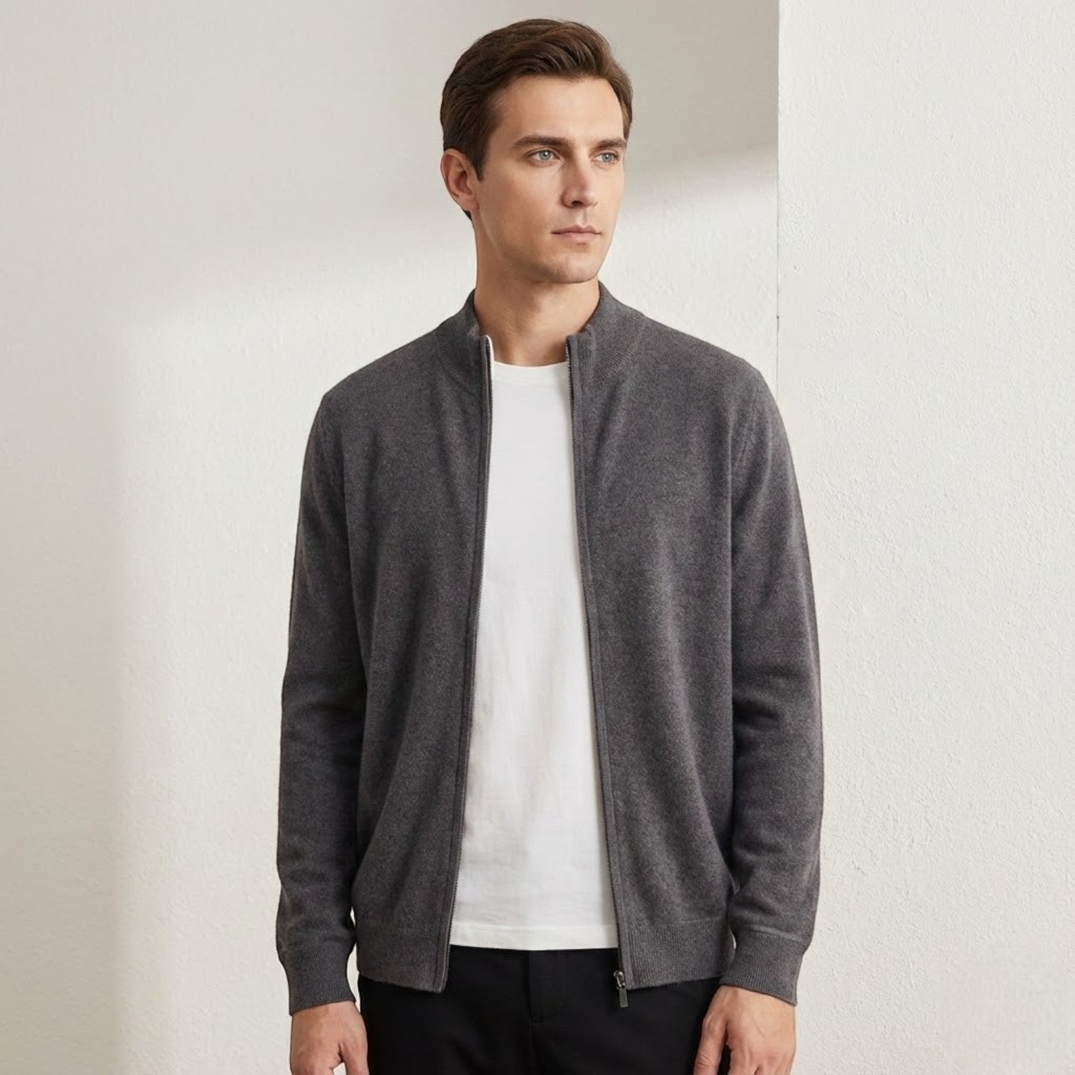 Cardigan Sweater Zipper-sweaters > cardigan sweater-Laventaire-Dark Gray-S-Laventaire