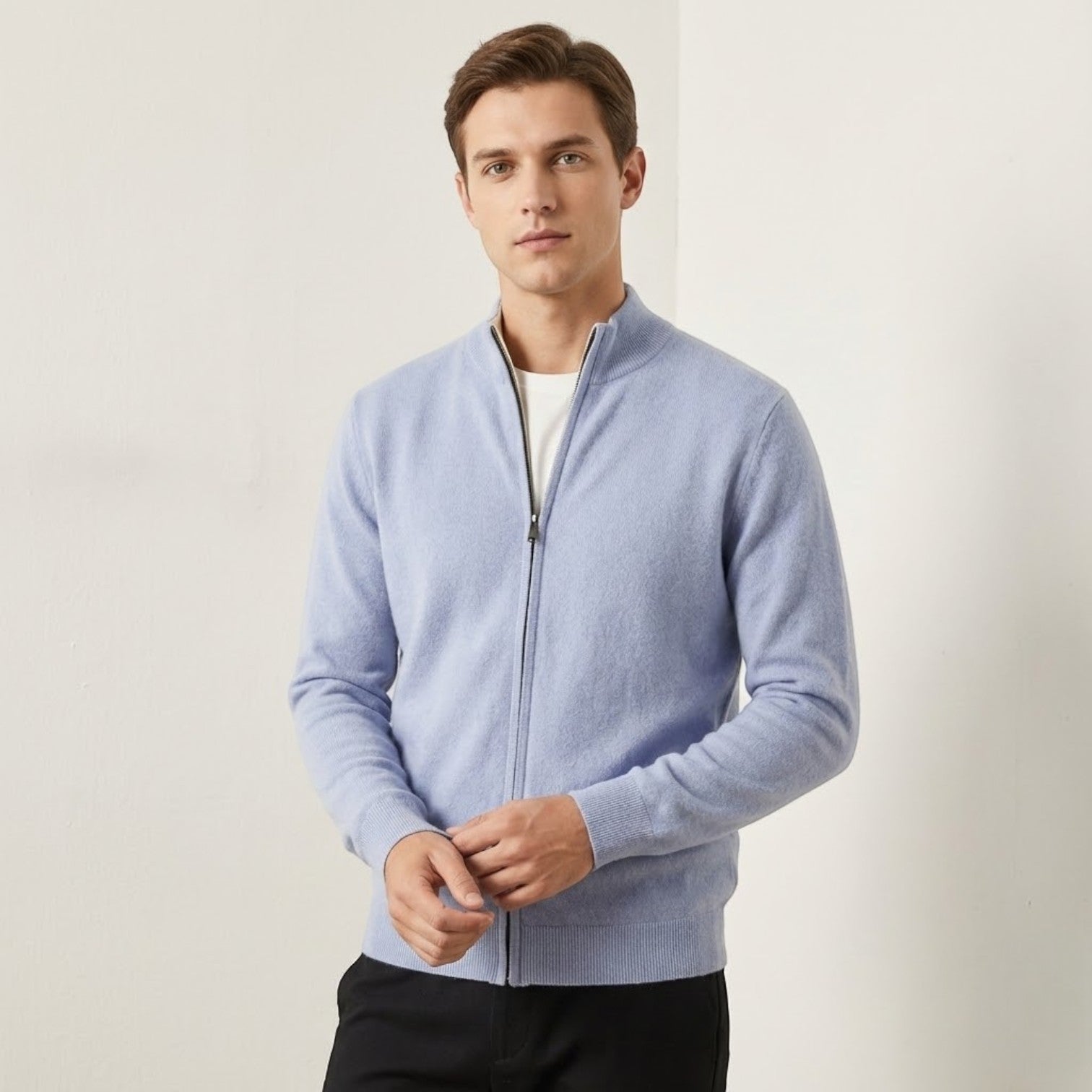 Cardigan Sweater Zipper-sweaters > cardigan sweater-Laventaire-Light Blue-S-Laventaire