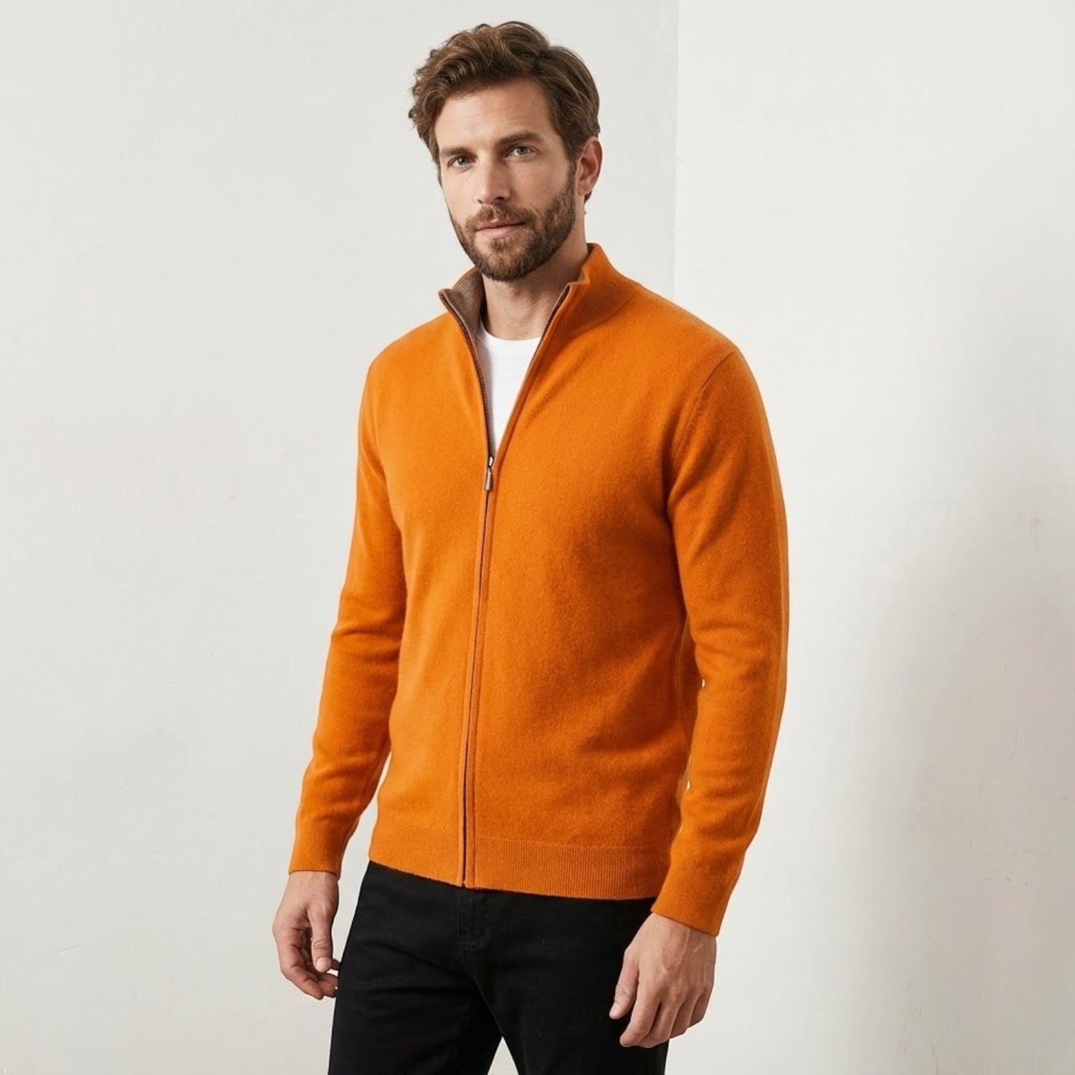 Cardigan Sweater Zipper-sweaters > cardigan sweater-Laventaire-Orange-S-Laventaire