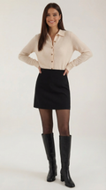 Cardigan Top With Collar-sweaters > cardigan-Laventaire-Beige-S-Laventaire