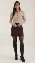 Cardigan Top With Collar-sweaters > cardigan-Laventaire-Brown-S-Laventaire