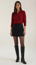 Cardigan Top With Collar-sweaters > cardigan-Laventaire-Burgundy-S-Laventaire