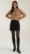 Cardigan Top With Collar-sweaters > cardigan-Laventaire-Light Brown-S-Laventaire
