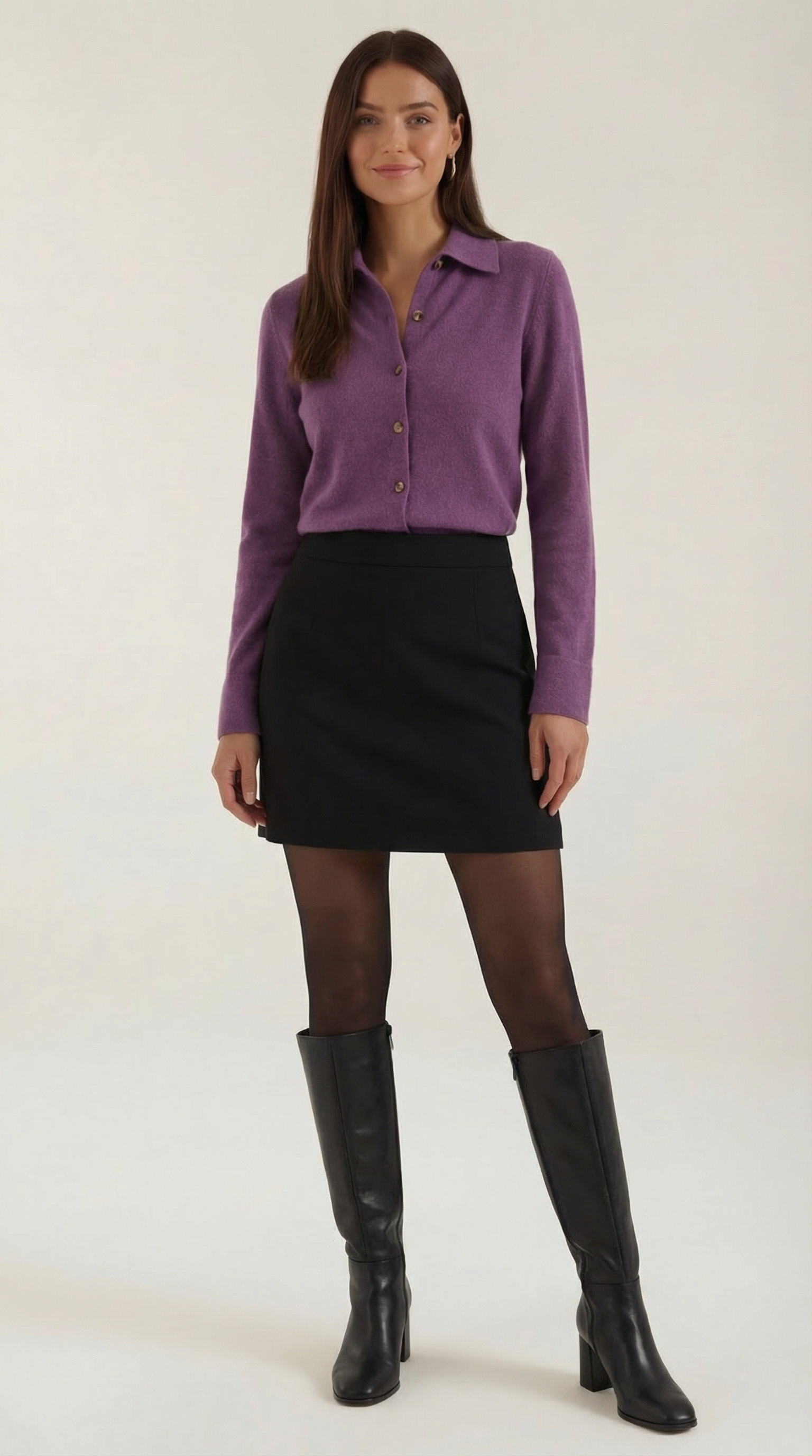 Cardigan Top With Collar-sweaters > cardigan-Laventaire-Purple-S-Laventaire