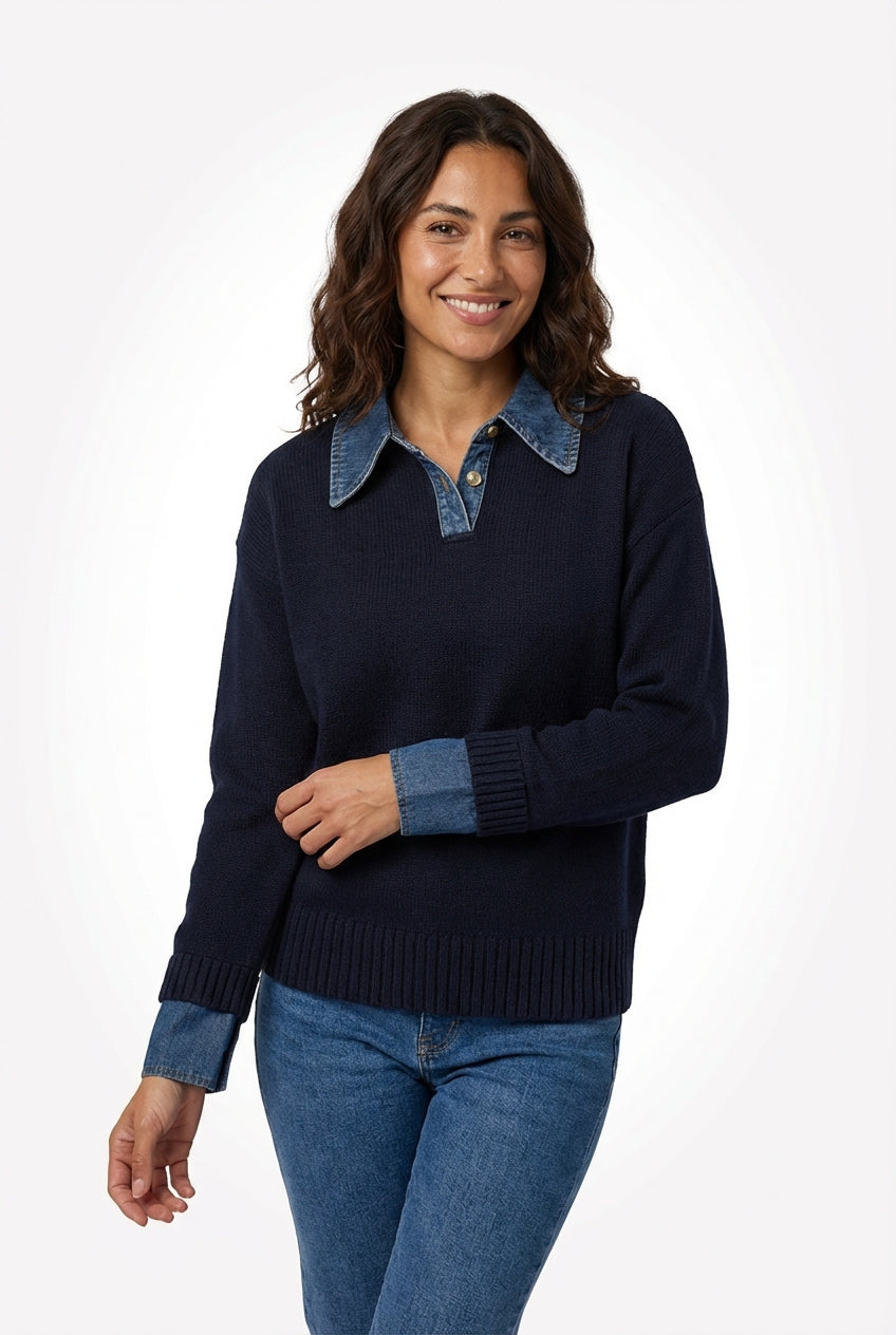 Casual 2 In 1 Sweater-tops > sweaters-Laventaire-Navy Blue-XS-Laventaire