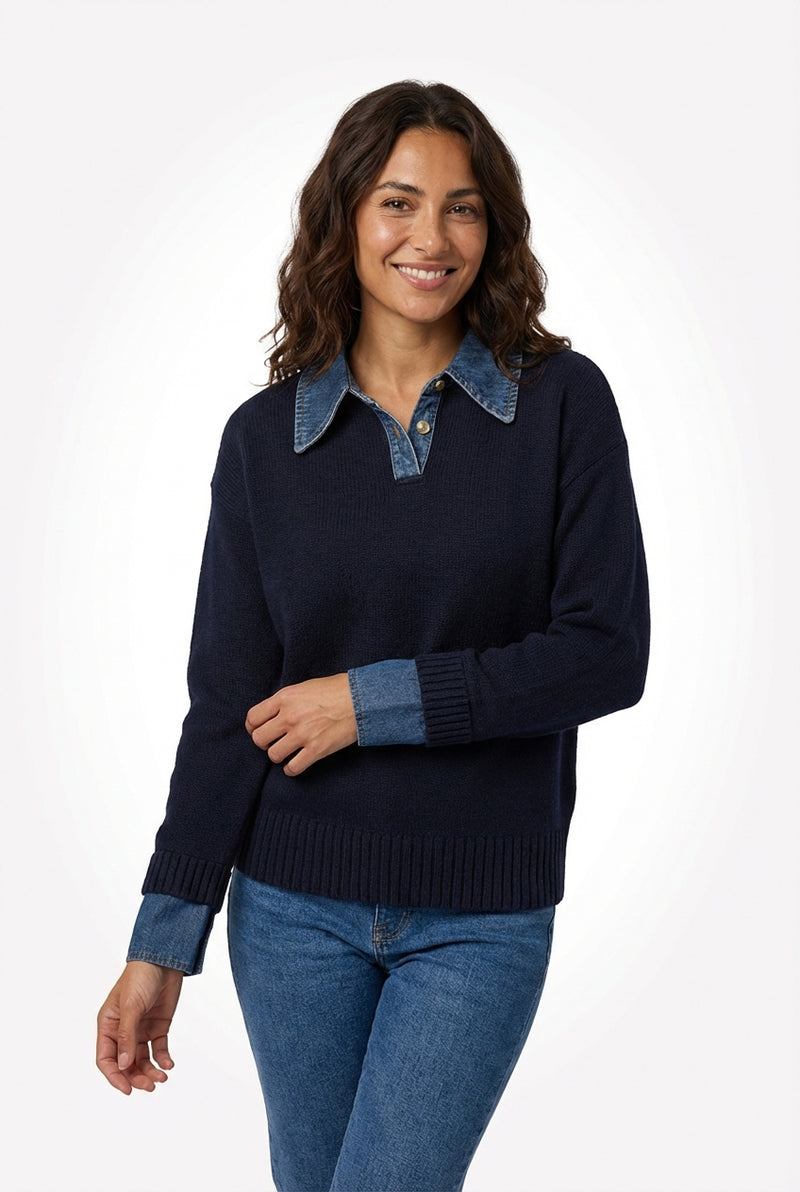 Casual 2 In 1 Sweater-tops > sweaters-Laventaire-Navy Blue-XS-Laventaire