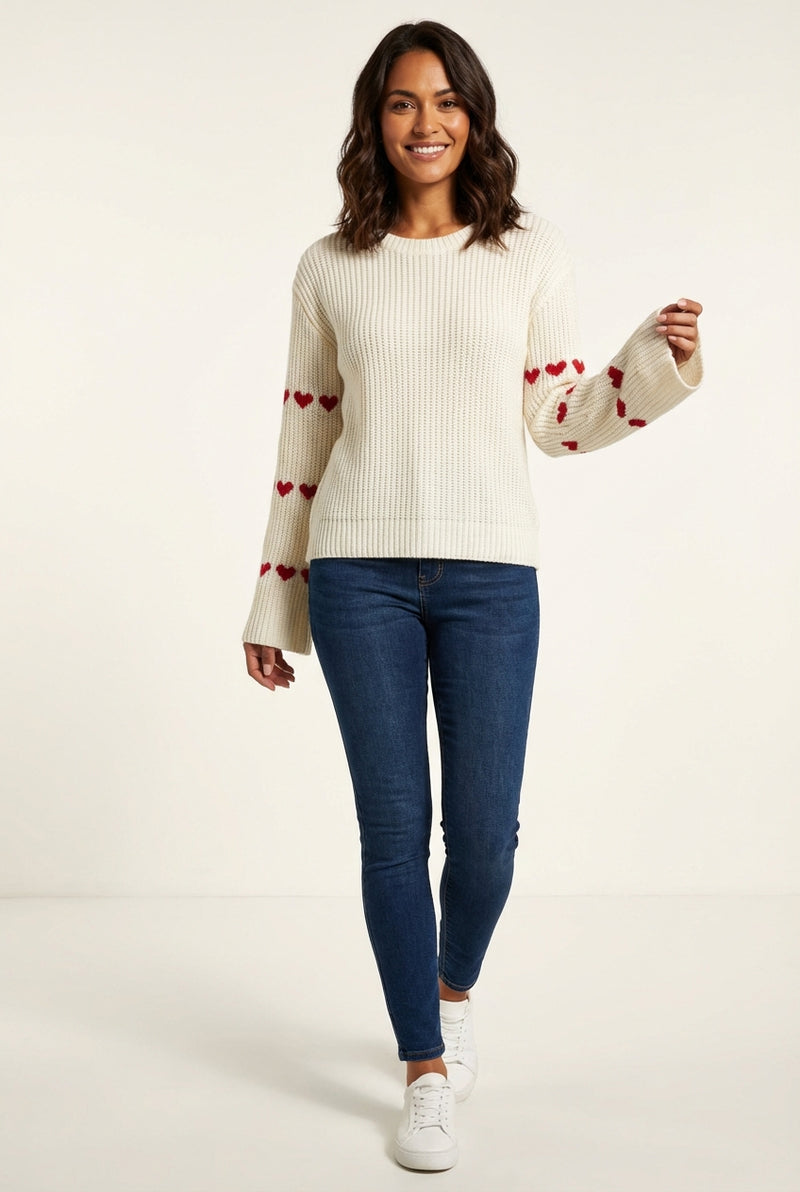 Casual Bell Sleeve Sweater-sweaters > bell sleeve sweater-Laventaire-Cream-S-Laventaire