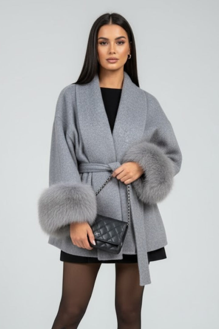 Casual Belted Coat-coats > winter coats > belted winter coats-Laventaire-Gray-S-Laventaire
