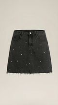 Casual Black Denim Skirt-Mini Skirts-Laventaire-Laventaire